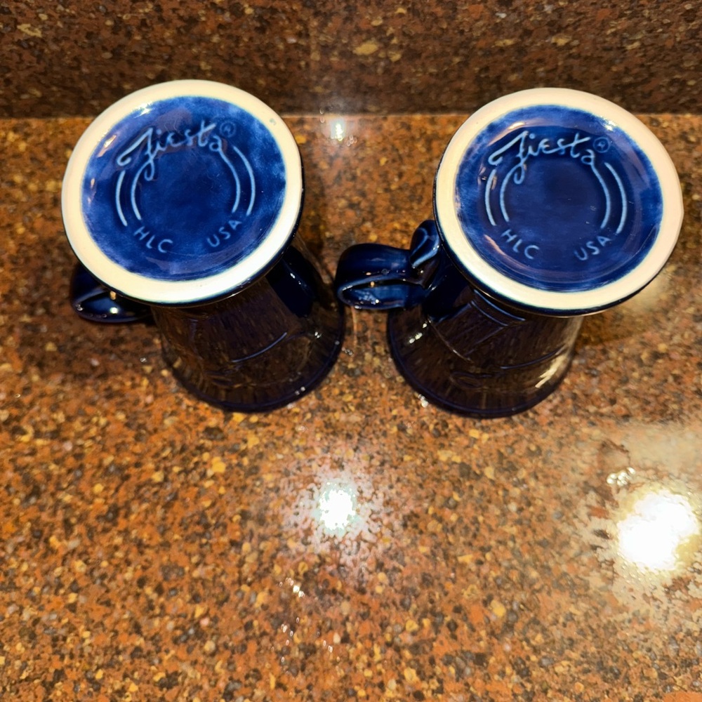 Homer Laughlin Fiesta Cobalt Blue Latte Pedestal Coffee HLC Embossed 6" Mugs - Picture 7 of 7